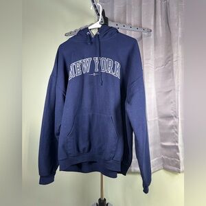 Jerzees Blue Hooded Sweatshirt New York Style